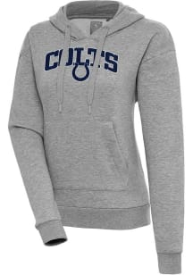 Antigua Indianapolis Colts Womens Grey Chenille Logo Victory Long Sleeve Pullover