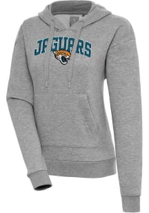Antigua Jacksonville Jaguars Womens Grey Chenille Logo Victory Long Sleeve Pullover
