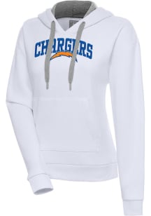 Antigua Los Angeles Chargers Womens White Chenille Logo Victory Long Sleeve Pullover