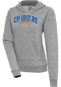 Antigua Los Angeles Chargers Womens Grey Chenille Logo Victory Long Sleeve Pullover