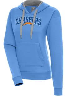 Antigua Los Angeles Chargers Womens Light Blue Chenille Logo Victory Long Sleeve Pullover