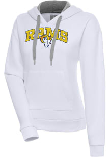 Antigua Los Angeles Rams Womens White Chenille Logo Victory Long Sleeve Pullover