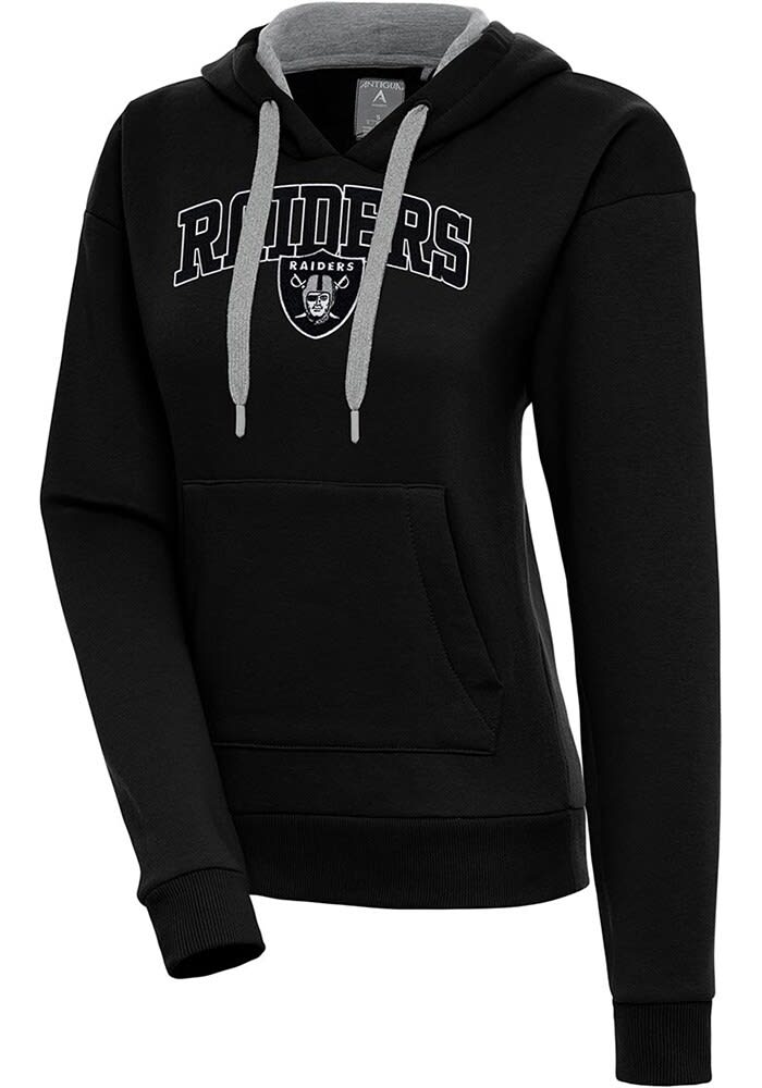 Antigua Las Vegas Raiders Women's Black Chenille Logo Victory Crew Sweatshirt, Black, 65% Cotton / 35% POLYESTER, Size L, Rally House