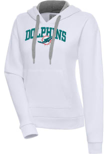 Antigua Miami Dolphins Womens White Chenille Logo Victory Long Sleeve Pullover