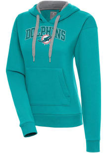 Antigua Miami Dolphins Womens Teal Chenille Logo Victory Long Sleeve Pullover