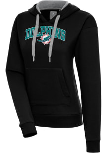 Antigua Miami Dolphins Womens Black Chenille Logo Victory Long Sleeve Pullover
