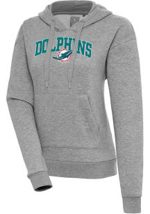 Antigua Miami Dolphins Womens Grey Chenille Logo Victory Long Sleeve Pullover