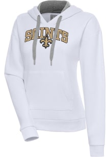 Antigua New Orleans Saints Womens White Chenille Logo Victory Long Sleeve Pullover