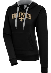 Antigua New Orleans Saints Womens Black Chenille Logo Victory Long Sleeve Pullover