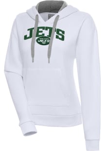 Antigua New York Jets Womens White Chenille Logo Victory Long Sleeve Pullover
