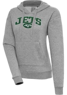 Antigua New York Jets Womens Grey Chenille Logo Victory Long Sleeve Pullover