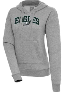 Antigua Philadelphia Eagles Womens Grey Chenille Logo Victory Long Sleeve Pullover