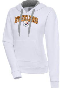 Antigua Pittsburgh Steelers Womens White Chenille Logo Victory Long Sleeve Pullover