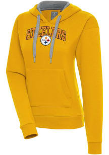 Antigua Pittsburgh Steelers Womens Gold Chenille Logo Victory Long Sleeve Pullover