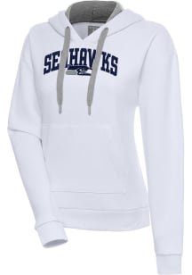 Antigua Seattle Seahawks Womens White Chenille Logo Victory Long Sleeve Pullover