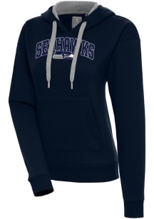 Antigua Seattle Seahawks Womens Navy Blue Chenille Logo Victory Long Sleeve Pullover