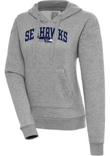 Antigua Seattle Seahawks Womens Grey Chenille Logo Victory Long Sleeve Pullover