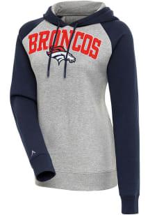 Antigua Denver Broncos Womens Grey Chenille Logo Victory Hooded Sweatshirt