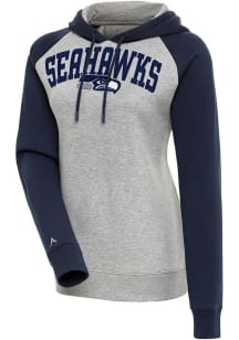 Antigua Seattle Seahawks Womens Grey Chenille Logo Victory Hooded Sweatshirt