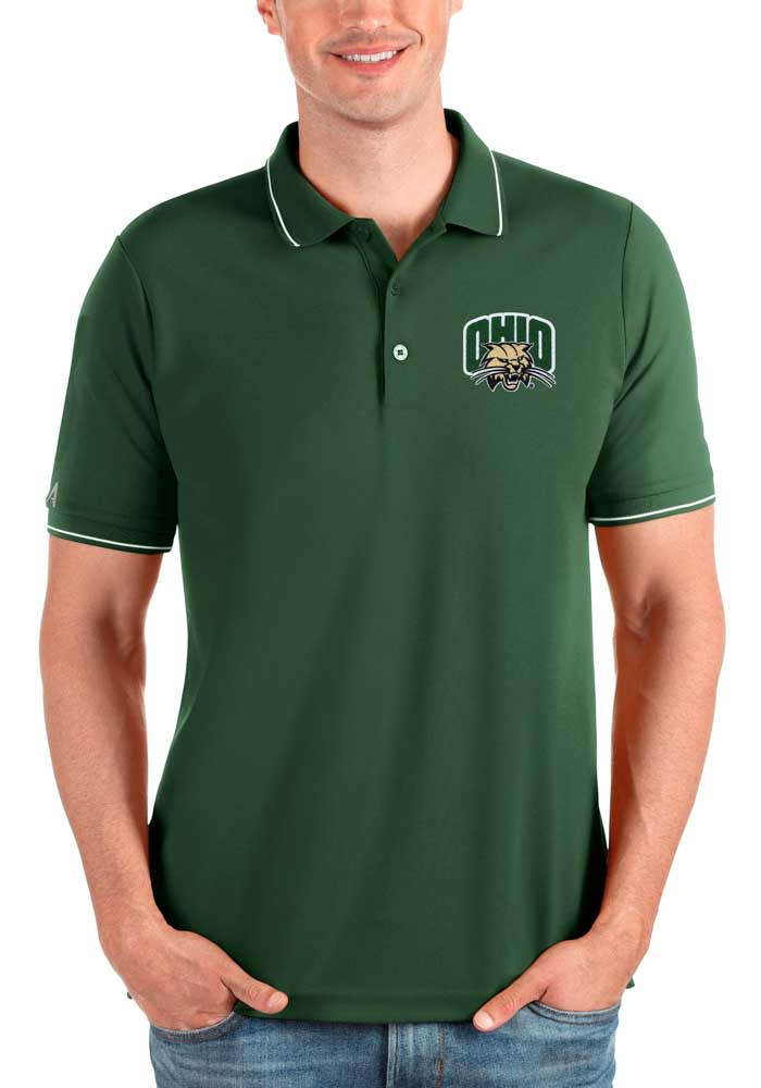 Antigua Ohio Bobcats Mens Green Affluent Short Sleeve Polo