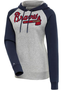 Antigua Atlanta Braves Womens Grey Victory Hooded Sweatshirt