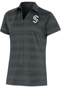 Antigua Seattle Kraken Womens Grey Metallic Logo Compass Short Sleeve Polo Shirt