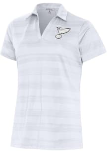 Antigua St Louis Blues Womens White Metallic Logo Compass Short Sleeve Polo Shirt
