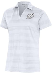 Antigua Tampa Bay Lightning Womens White Metallic Logo Compass Short Sleeve Polo Shirt