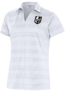 Antigua Vegas Golden Knights Womens White Metallic Logo Compass Short Sleeve Polo Shirt