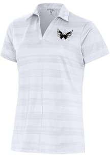 Antigua Washington Capitals Womens White Metallic Logo Compass Short Sleeve Polo Shirt