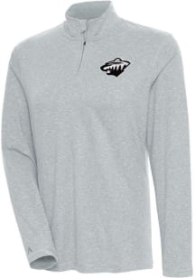 Antigua Minnesota Womens Grey Metallic Logo Confront 1/4 Zip Pullover