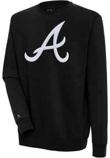 Antigua Atlanta Braves Mens Black Chenille Logo Victory Long Sleeve Crew Sweatshirt