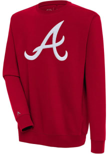 Antigua Atlanta Braves Mens Red Chenille Logo Victory Long Sleeve Crew Sweatshirt
