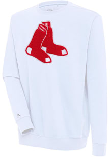 Antigua Boston Red Sox Mens White Chenille Logo Victory Long Sleeve Crew Sweatshirt