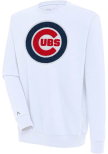 Antigua Chicago Cubs Mens White Chenille Logo Victory Long Sleeve Crew Sweatshirt