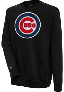 Antigua Chicago Cubs Mens Black Chenille Logo Victory Long Sleeve Crew Sweatshirt