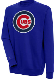 Antigua Chicago Cubs Mens Blue Chenille Logo Victory Long Sleeve Crew Sweatshirt