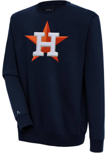 Antigua Houston Astros Mens Navy Blue Chenille Logo Victory Long Sleeve Crew Sweatshirt