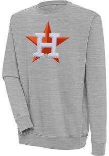 Antigua Houston Astros Mens Grey Chenille Logo Victory Long Sleeve Crew Sweatshirt