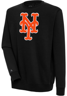 Antigua New York Mets Mens Black Chenille Logo Victory Long Sleeve Crew Sweatshirt