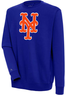 Antigua New York Mets Mens Blue Chenille Logo Victory Long Sleeve Crew Sweatshirt