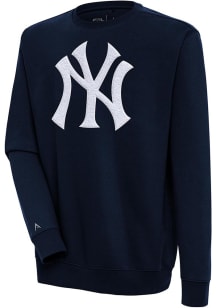 Antigua New York Yankees Mens Navy Blue Chenille Logo Victory Long Sleeve Crew Sweatshirt