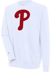 Antigua Philadelphia Phillies Mens White Chenille Logo Victory Long Sleeve Crew Sweatshirt
