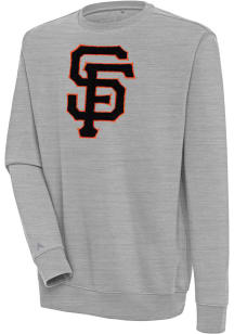 Antigua San Francisco Giants Mens Grey Chenille Logo Victory Long Sleeve Crew Sweatshirt