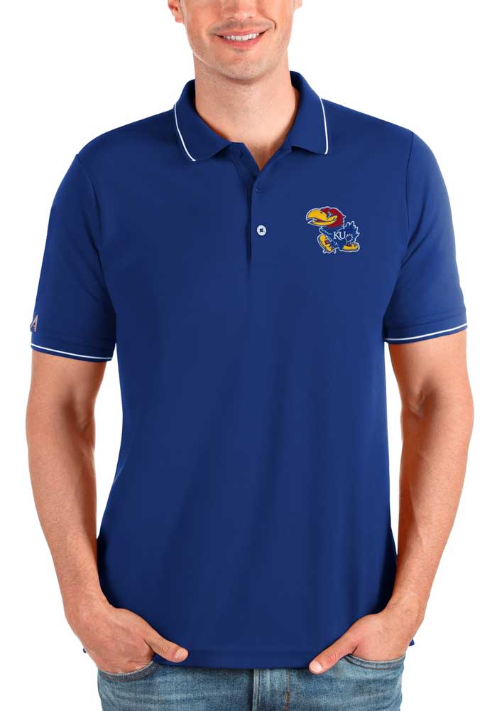 Antigua Kansas Jayhawks Mens Blue Affluent Short Sleeve Polo