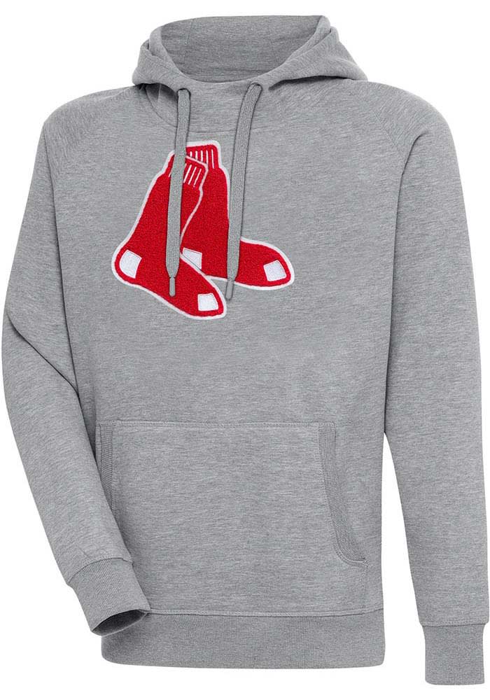 Antigua MLB Chenille Patch Victory Hoodie, Mens, L, Boston Red Sox Black/Grey