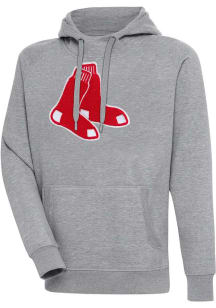 Antigua Boston Red Sox Mens Grey Chenille Logo Victory Long Sleeve Hoodie