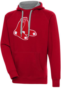Antigua Boston Red Sox Mens Red Chenille Logo Victory Long Sleeve Hoodie