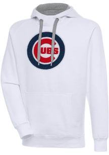 Antigua Chicago Cubs Mens White Chenille Logo Victory Long Sleeve Hoodie