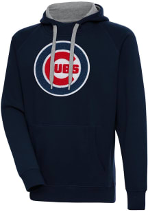 Antigua Chicago Cubs Mens Navy Blue Chenille Logo Victory Long Sleeve Hoodie